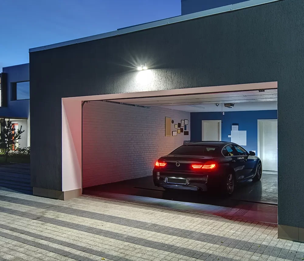 Modern garage with elegant interior after garage makeover