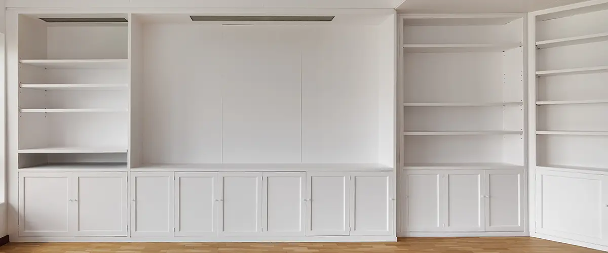 White MDF cabinets in a large living space
