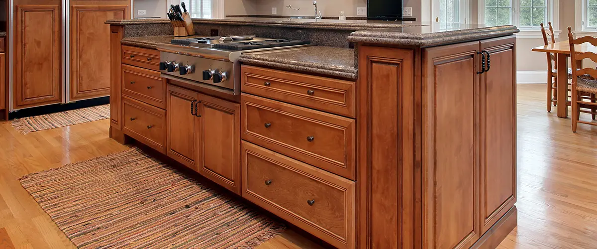 Wood cabinets in a kitchen
