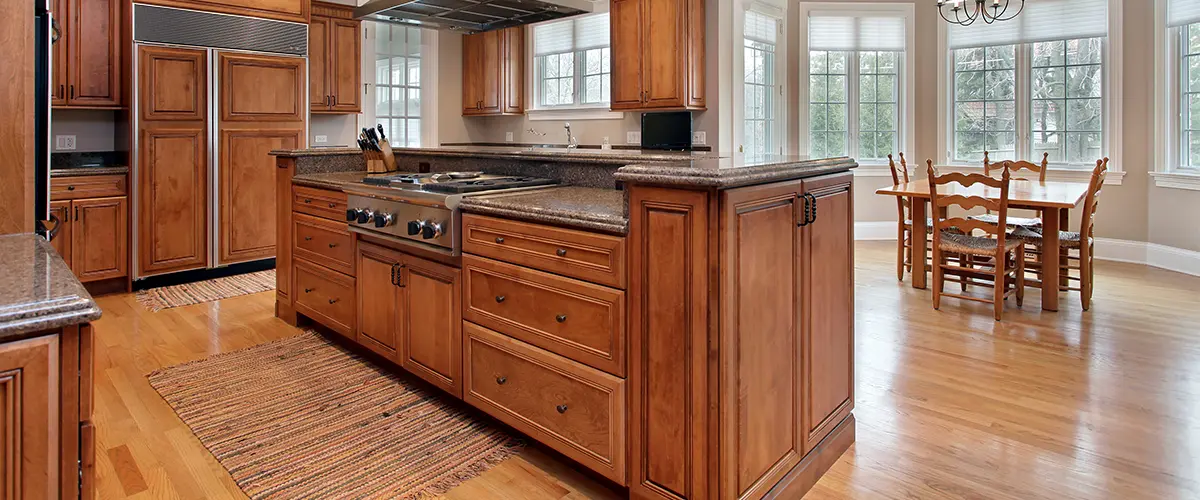 Wood kitchen island with cabinets